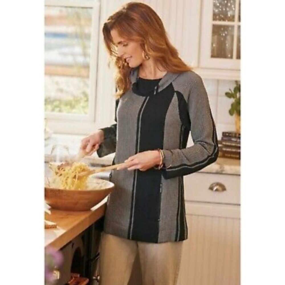 Soft Surroundings Huxley Tab Sleeves Cowl Neck Wide Stripes Tunic Size PL